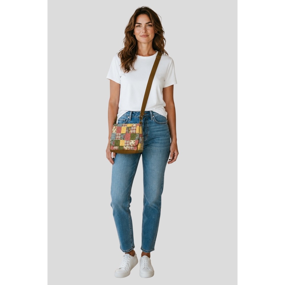 Donna Sharp Quilted Patchwork Crossbody Bag Floral Plaid Multicolor Cottagecore